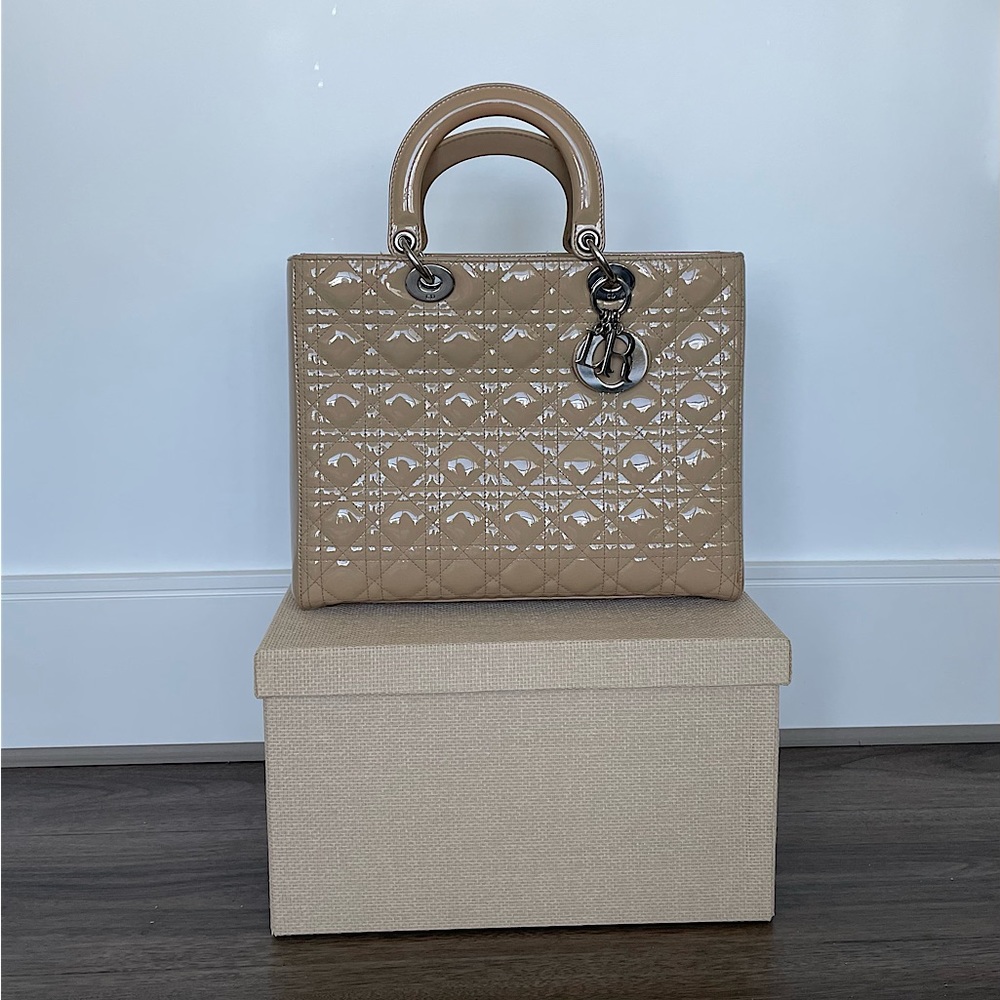 Dior Large Lady Dior 2way Bag - Beige Cannage